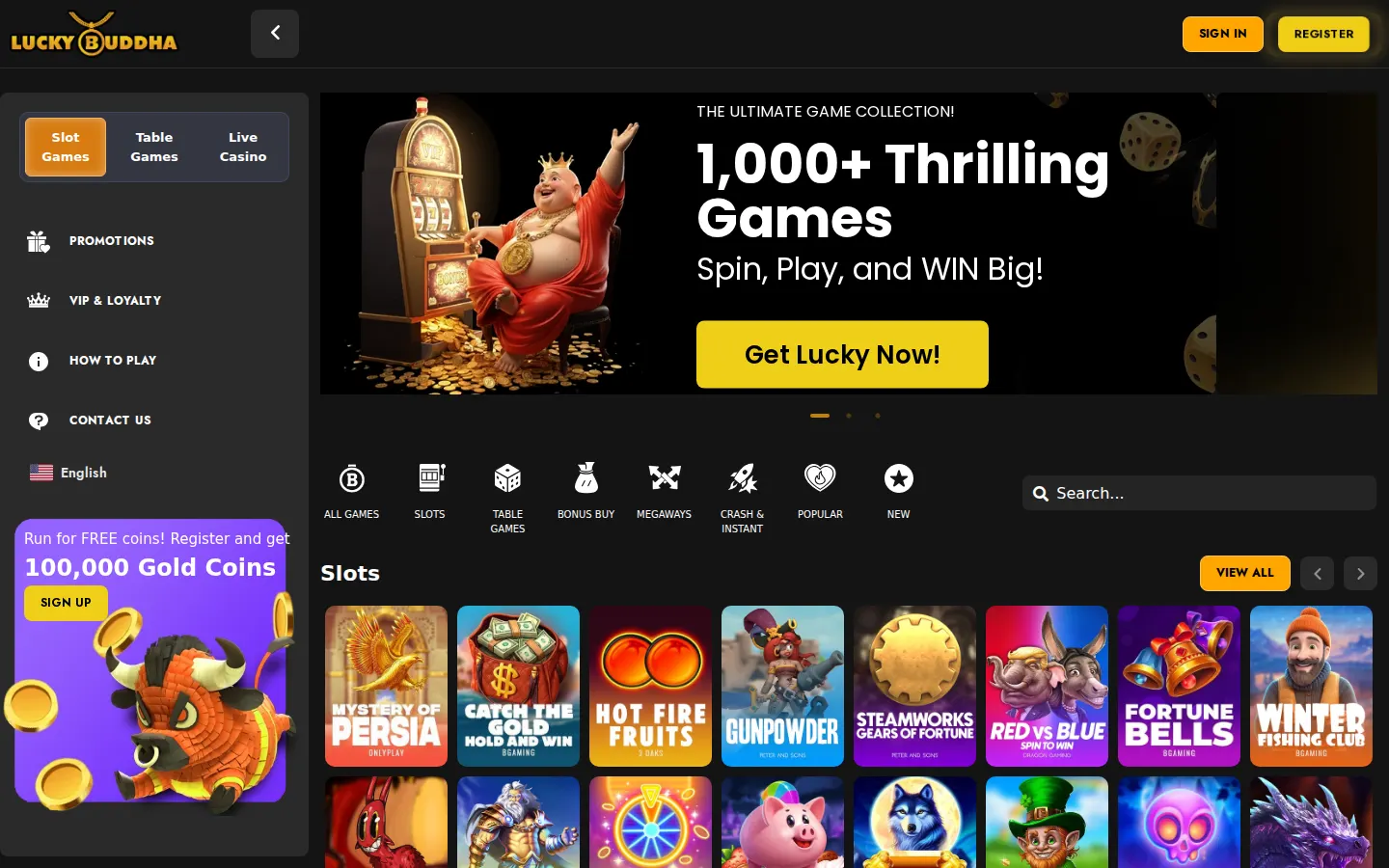 Screenshot of the Lucky Buddha Casino website