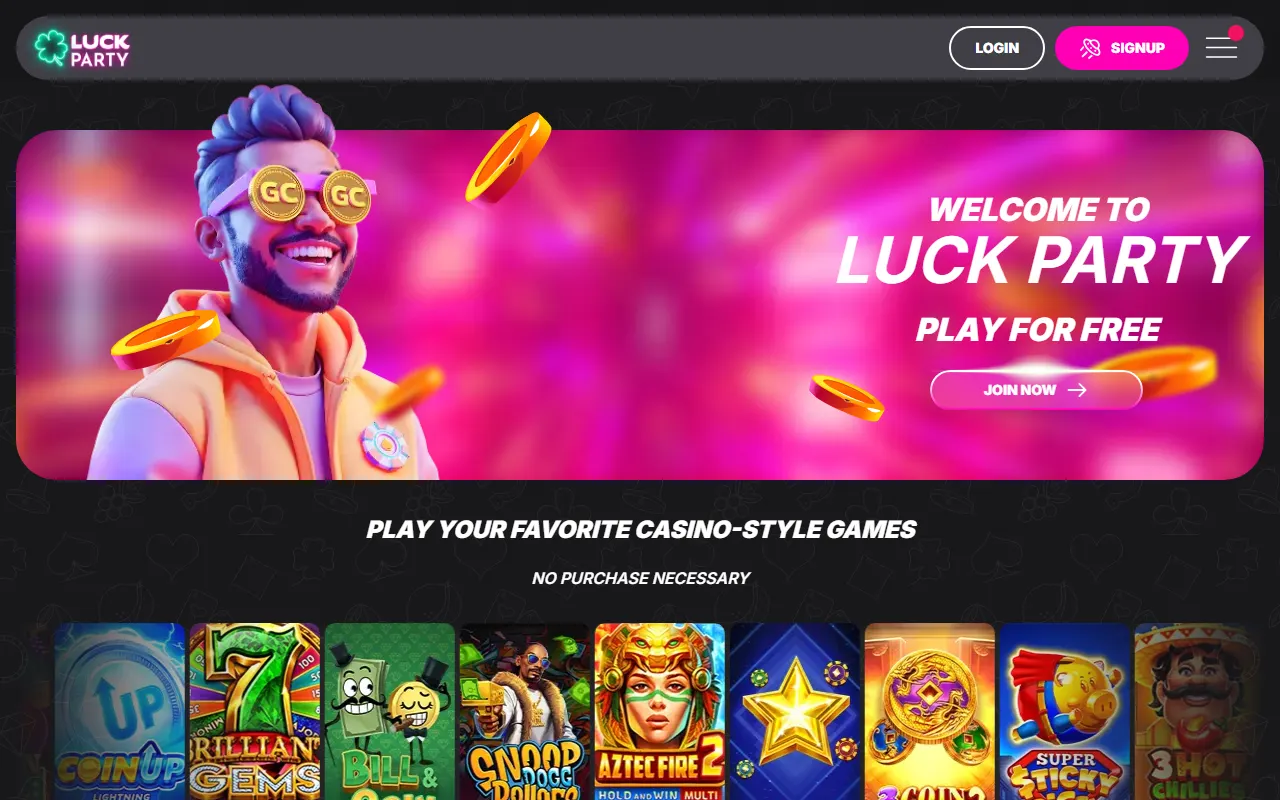 Screenshot of the Luck Party website