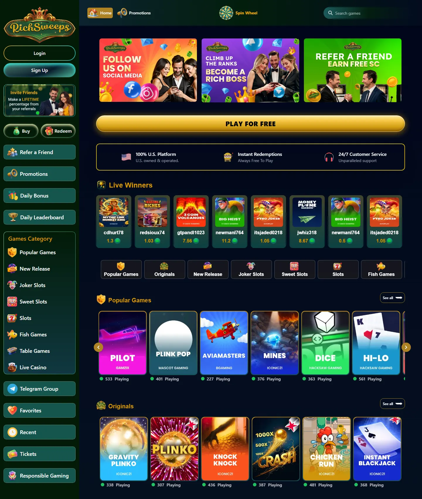 Screenshot of the RichSweeps website