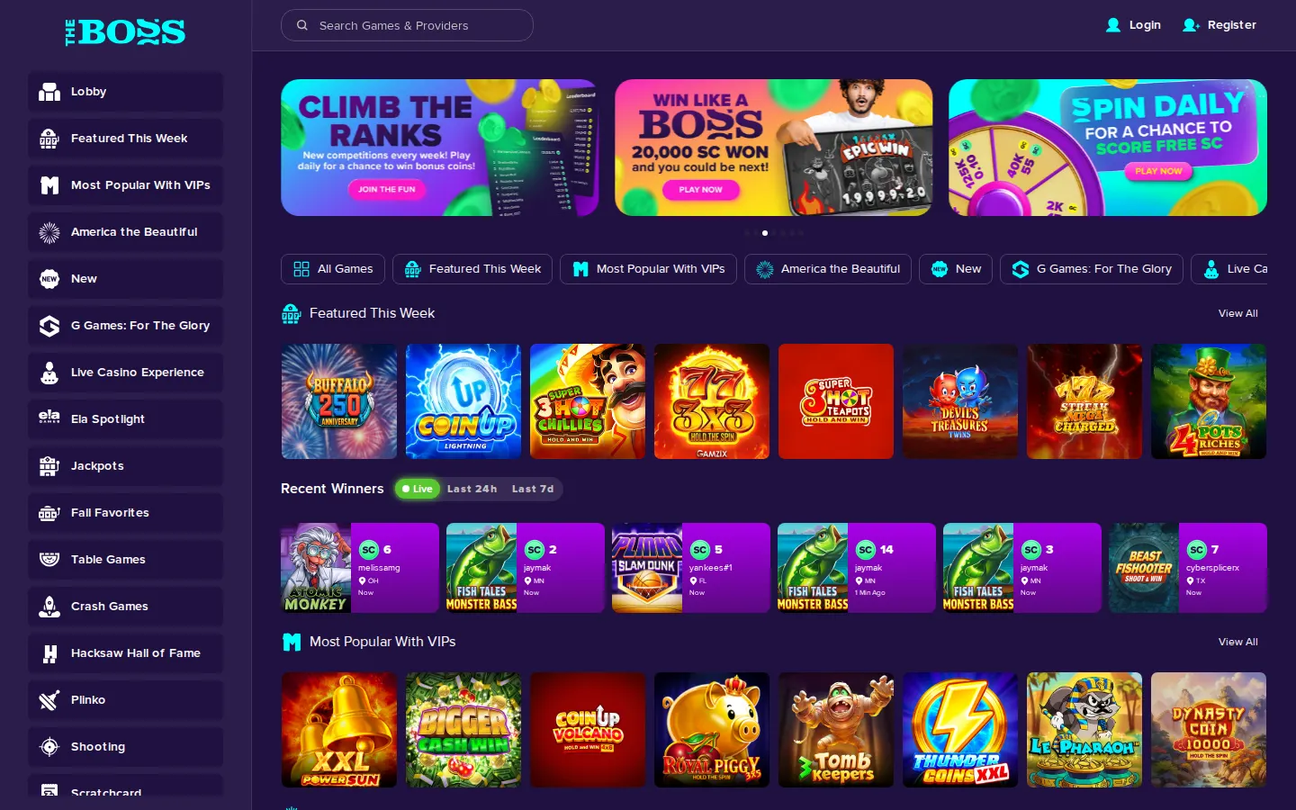 Screenshot of the The Boss website
