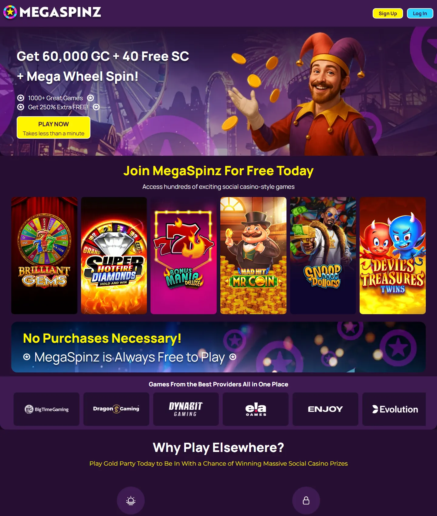 Screenshot of the MegaSpinz website